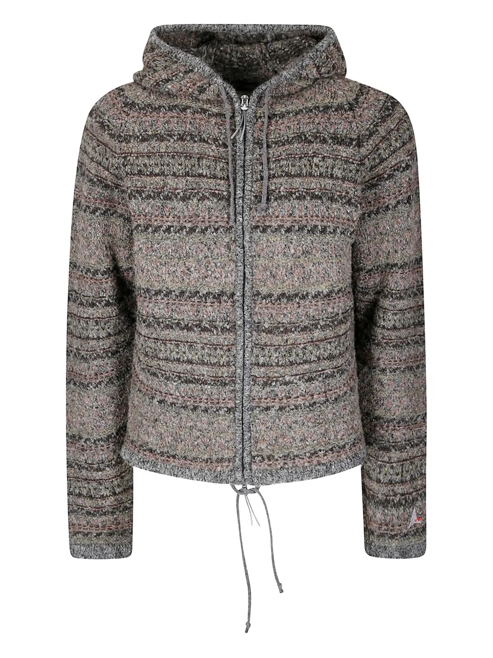 Roa Men S Fair Isle Felted Knit Zip Up Hoodie Olive In Multi