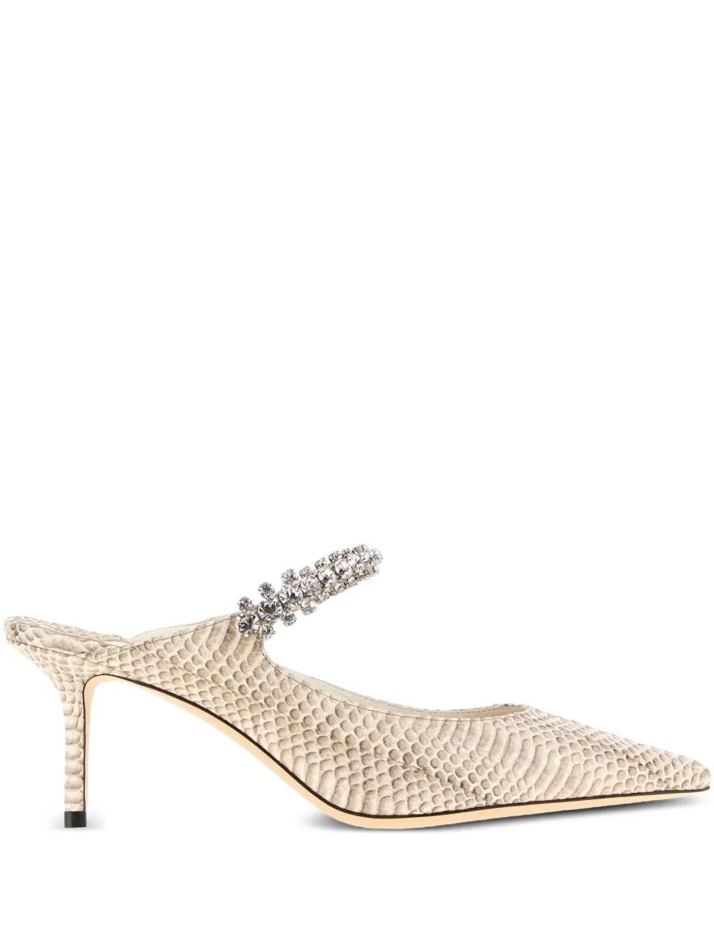 Jimmy Choo 65mm crystal-embellished snakeskin mules Neutrals