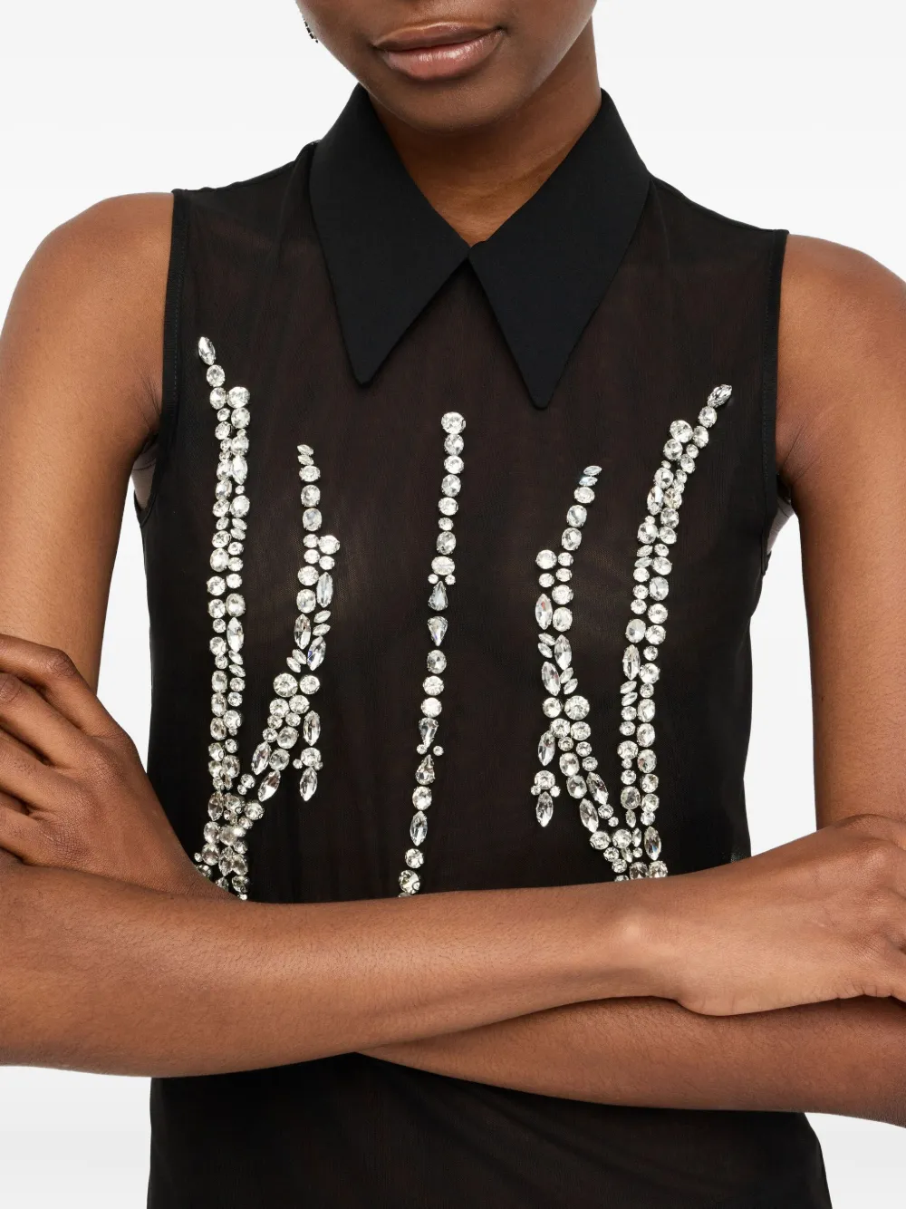 Liu •jo Liu Jo Jewel-embellished Tulle Blouse In Black