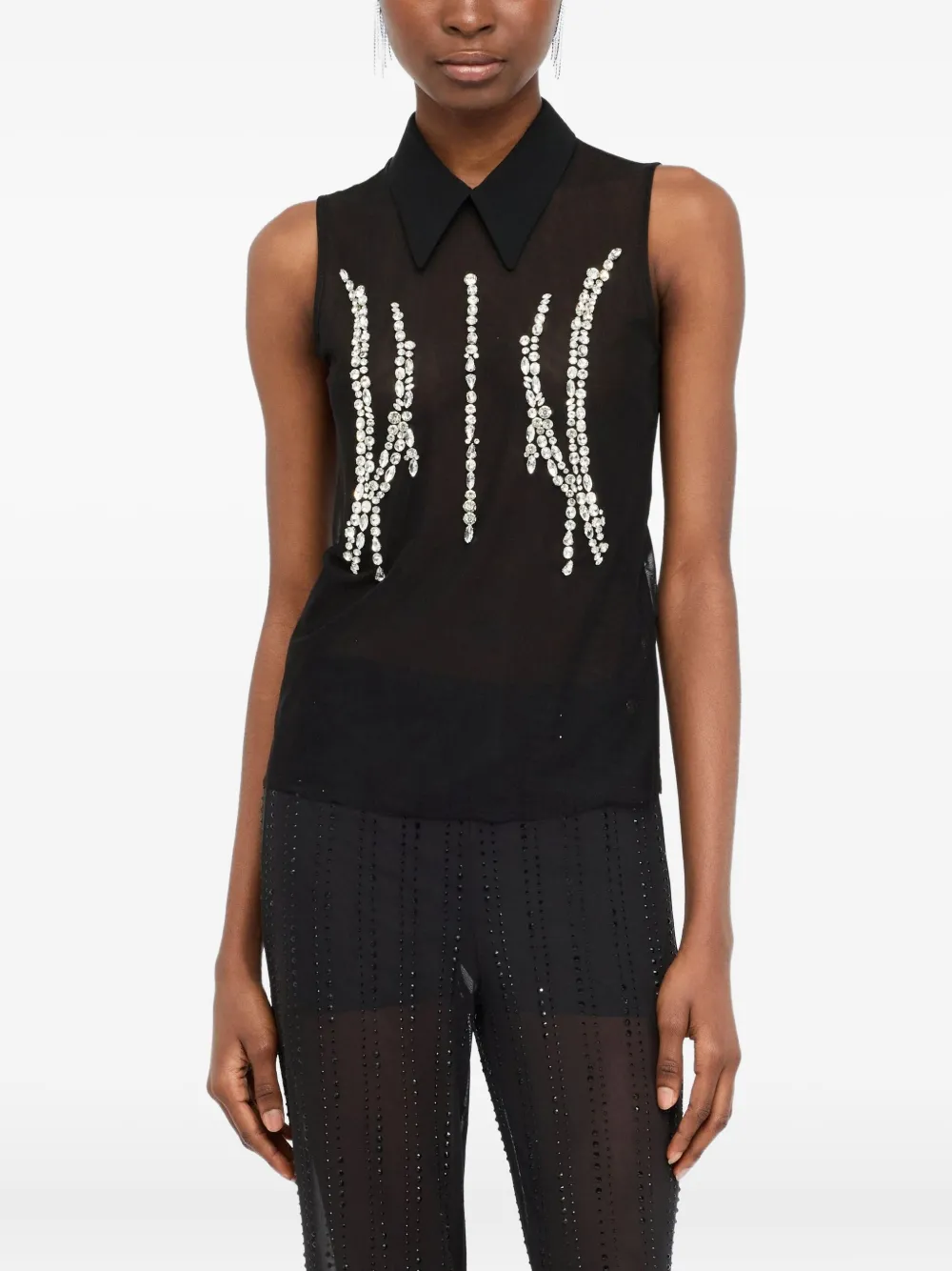 Liu •jo Liu Jo Jewel-embellished Tulle Blouse In Black