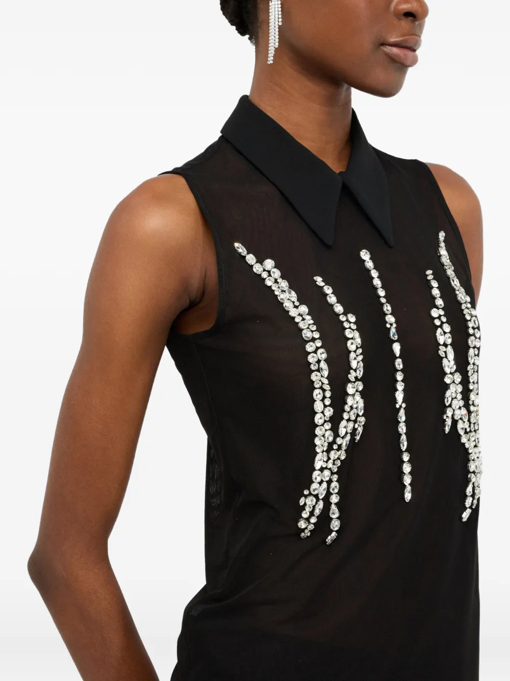 Liu •jo Liu Jo Jewel-embellished Tulle Blouse In Black