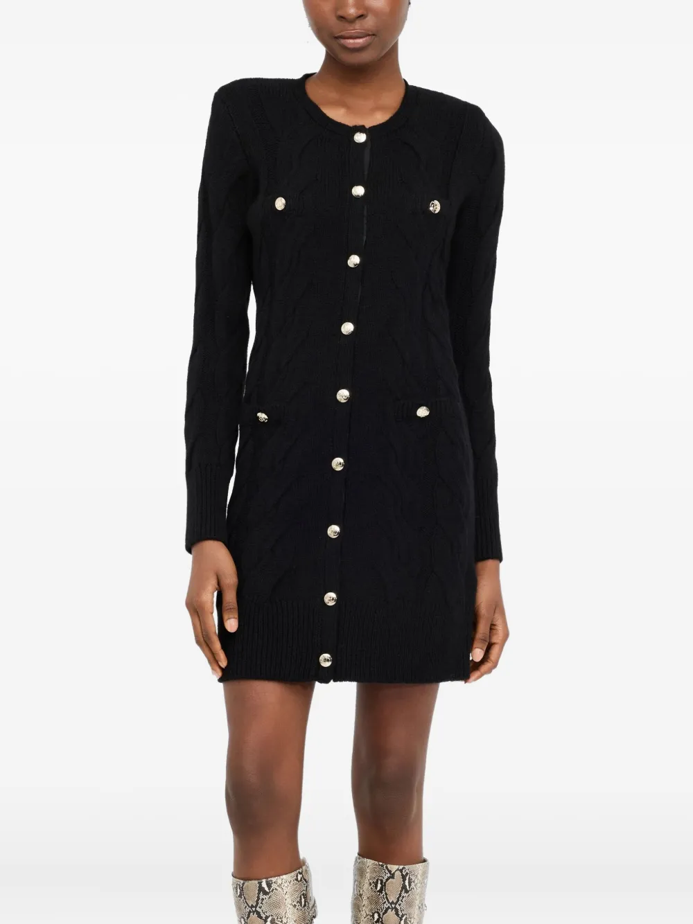 Liu •jo Cable Knit Wool Dress In Black