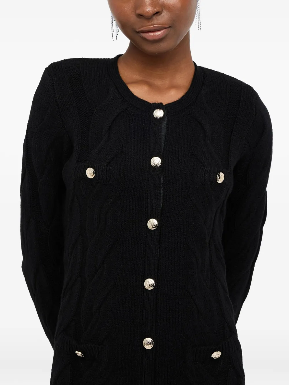 Liu •jo Cable Knit Wool Dress In Black