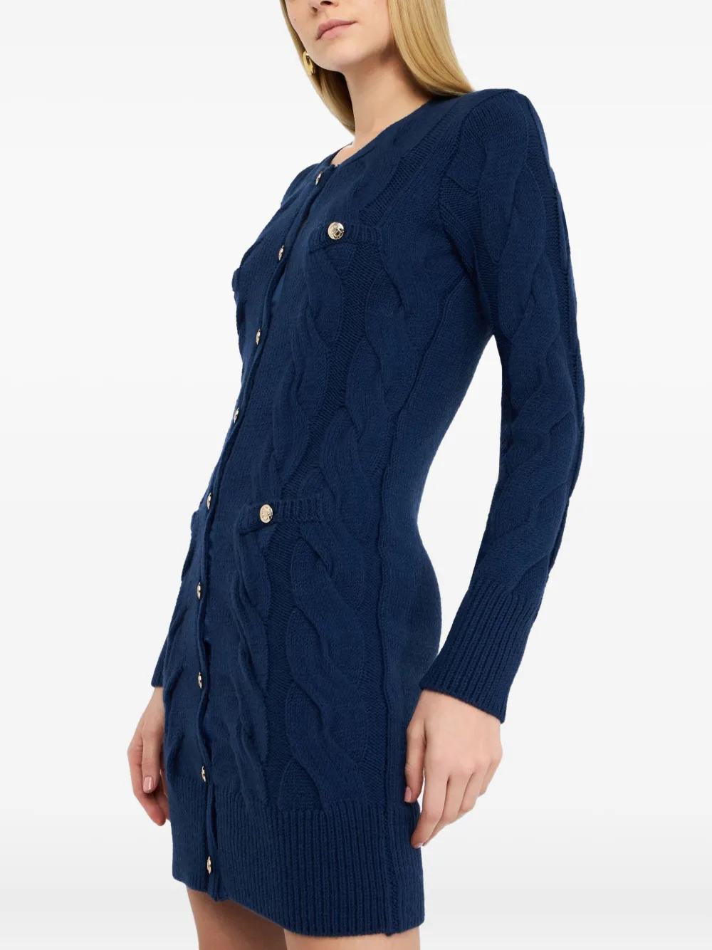 Liu •jo Cable Knit Wool Dress In Blue