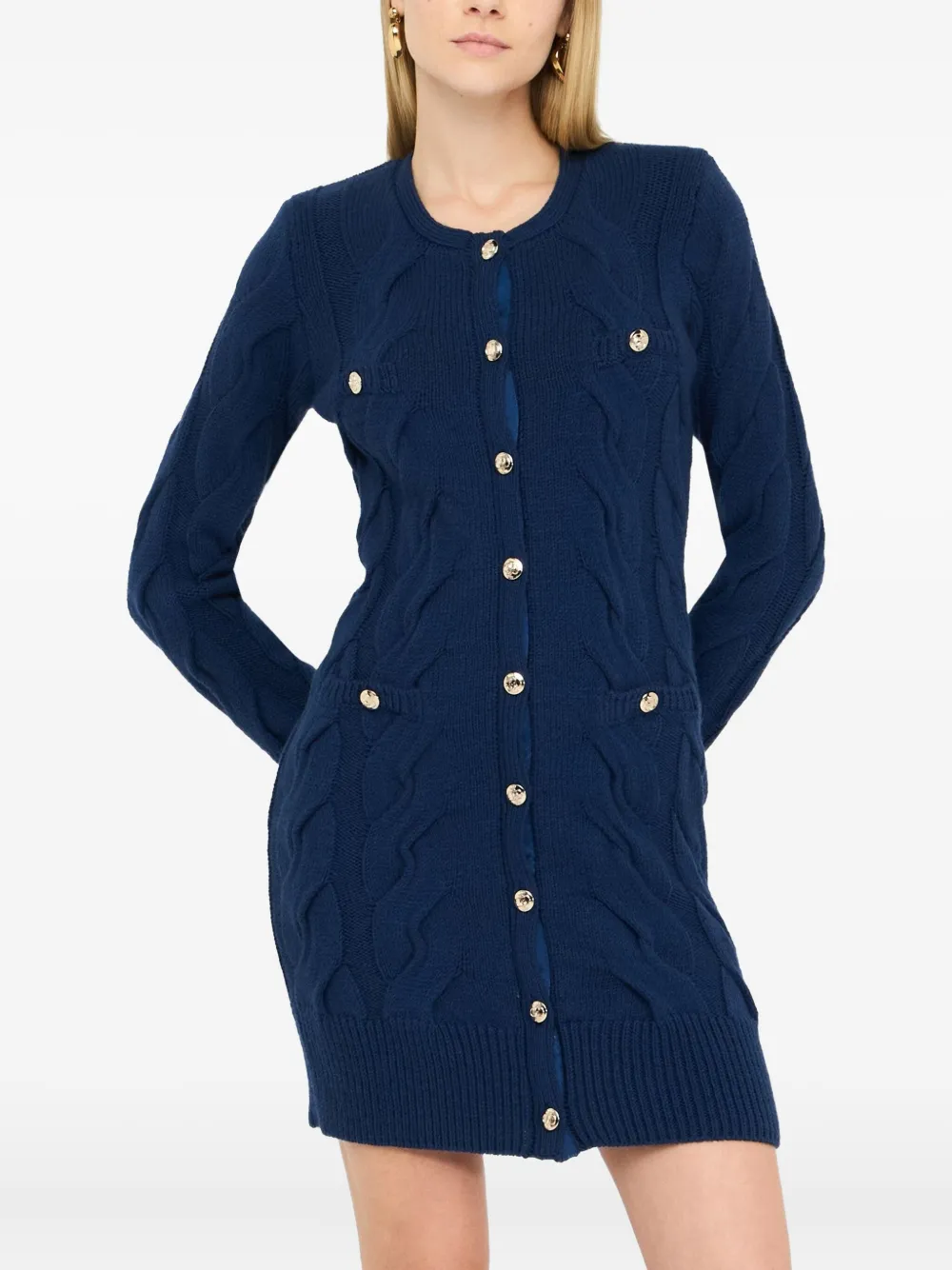 Liu •jo Cable Knit Wool Dress In Blue