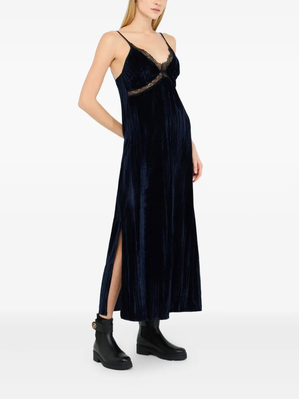 LIU JO Fluwelen jurk met kant Zwart