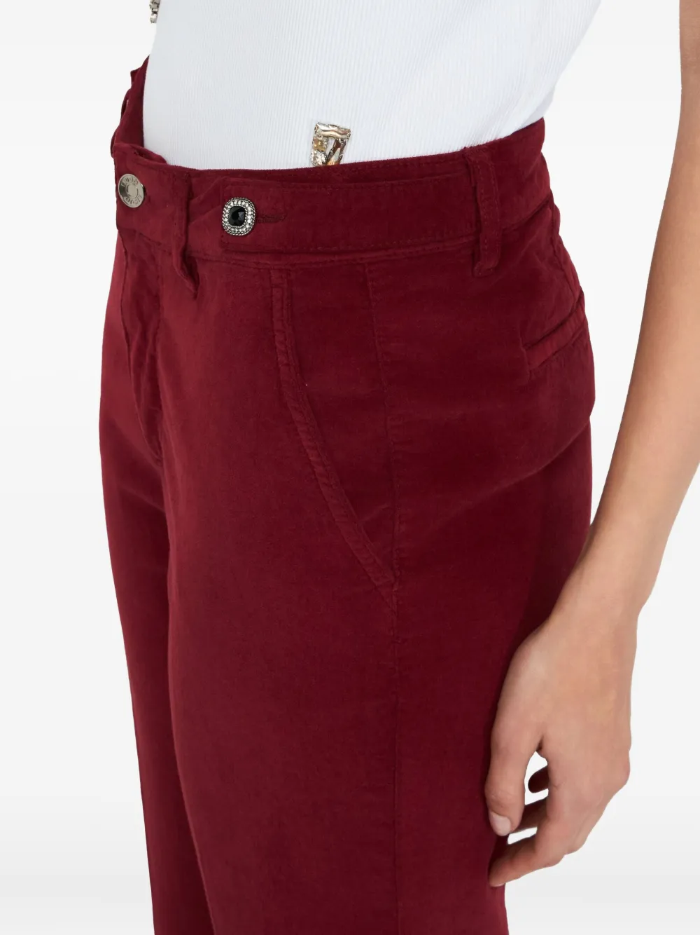 Liu •jo Bejewelled Velvet Trousers In Red
