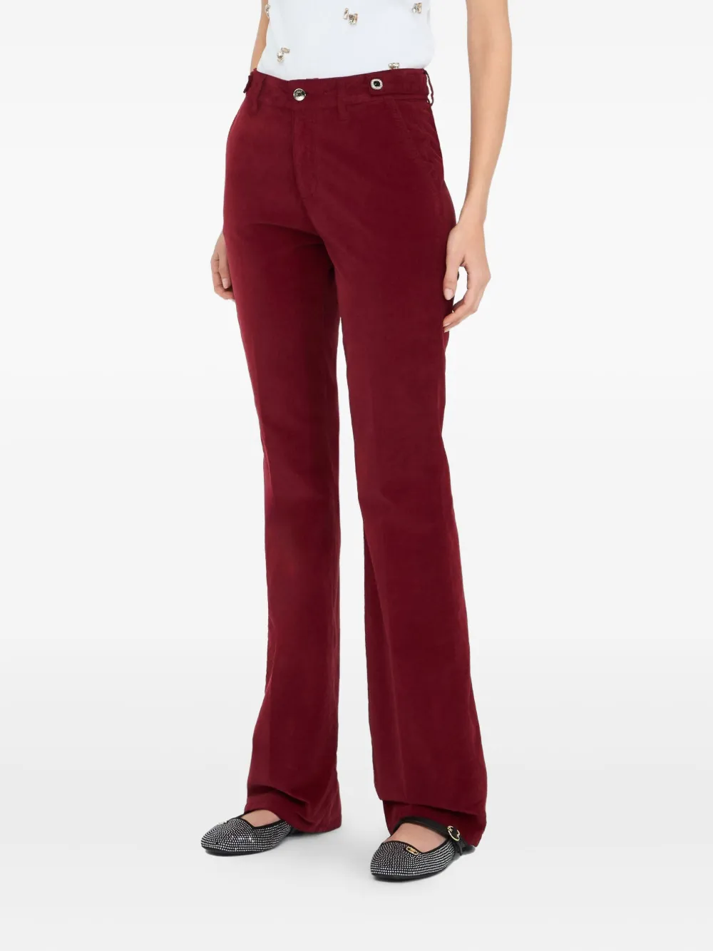 Liu •jo Bejewelled Velvet Trousers In Red