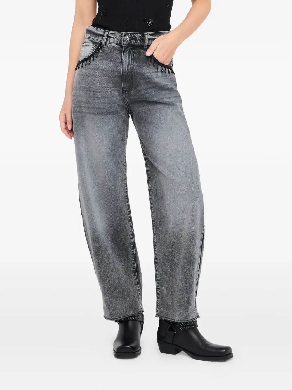 Liu •jo Balloon Jeans With Bejewelled Embroidery In Black