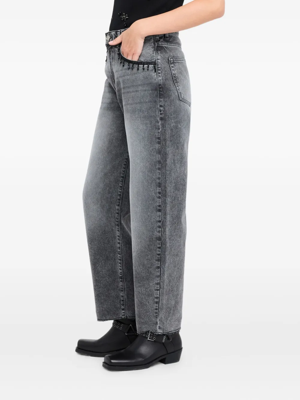 Liu •jo Balloon Jeans With Bejewelled Embroidery In Black