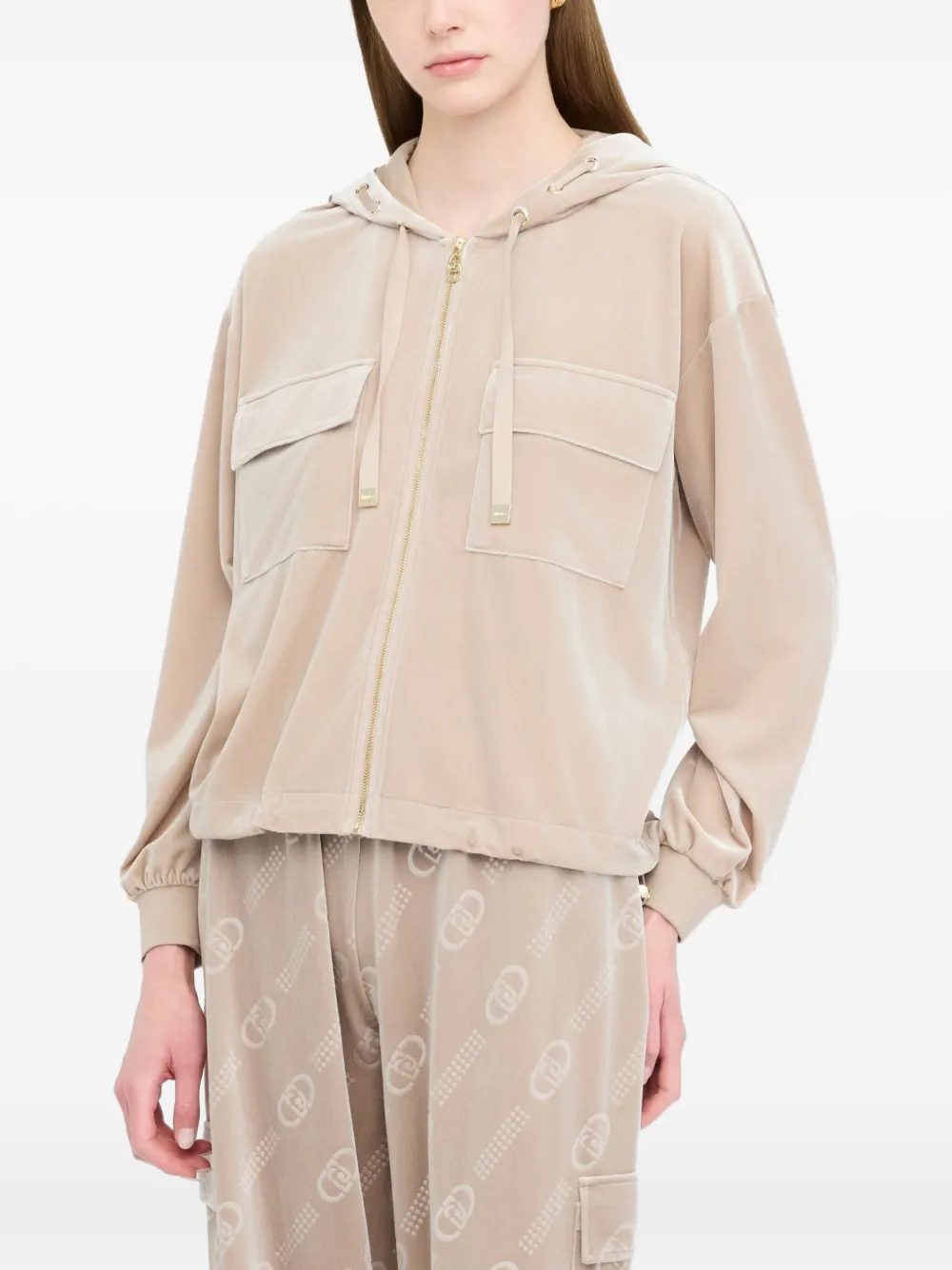 Liu •jo Chenille Hoodie In Neutral
