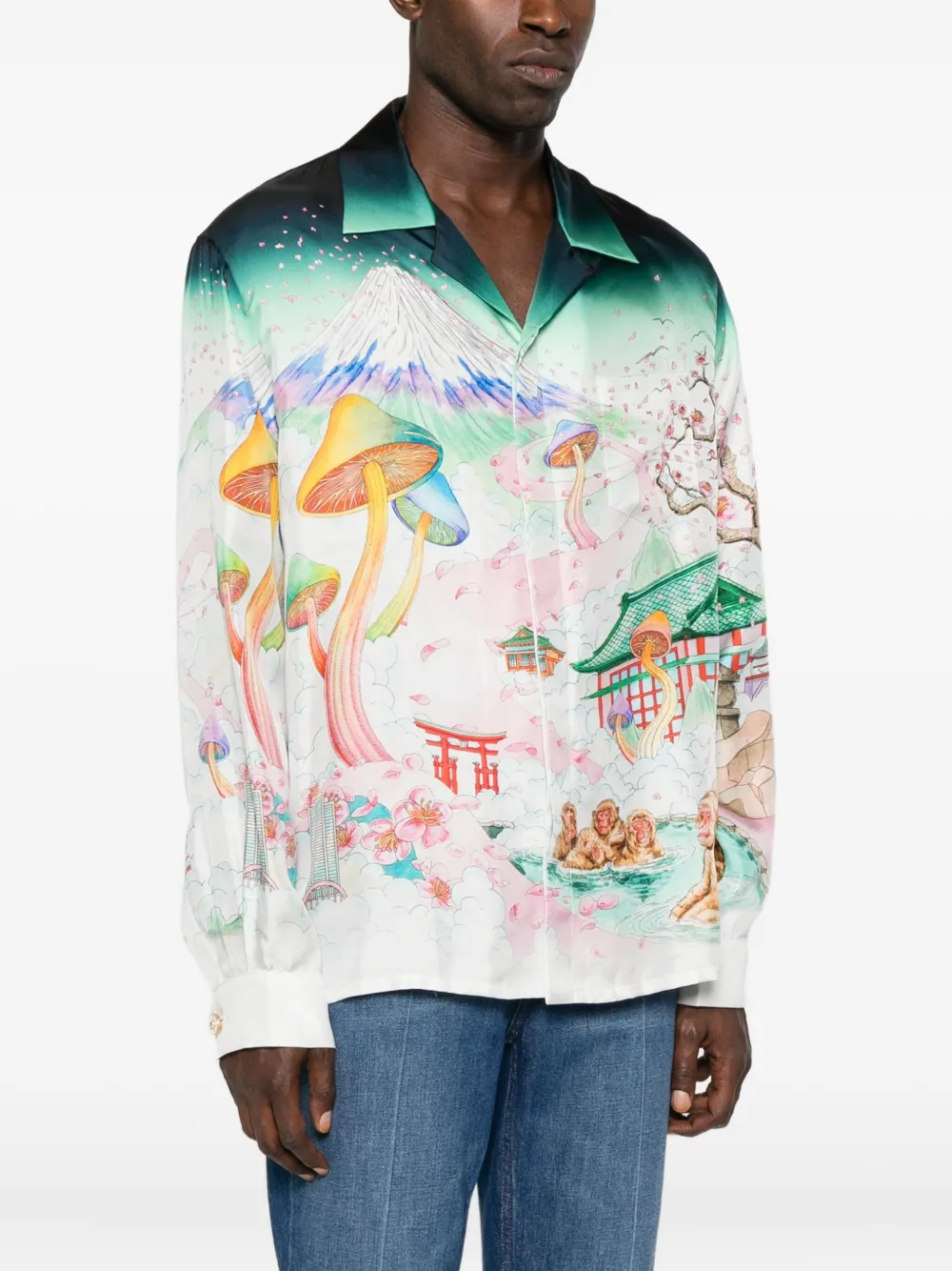 Casablanca Printed Silk Shirt In Green