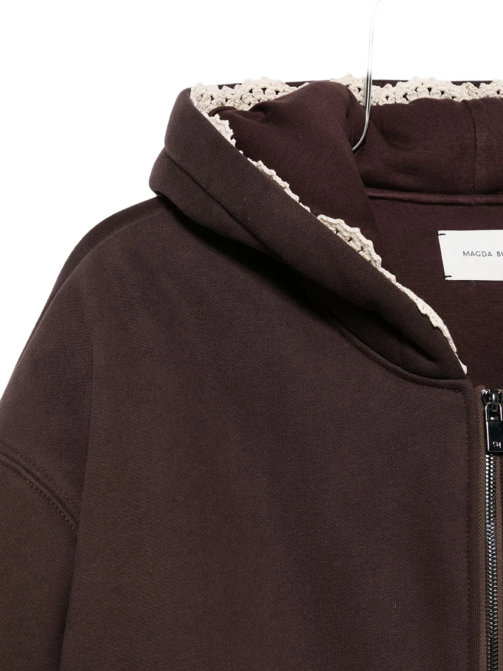 Magda Butrym Lace-trimmed Zip-up Hoodie In Brown
