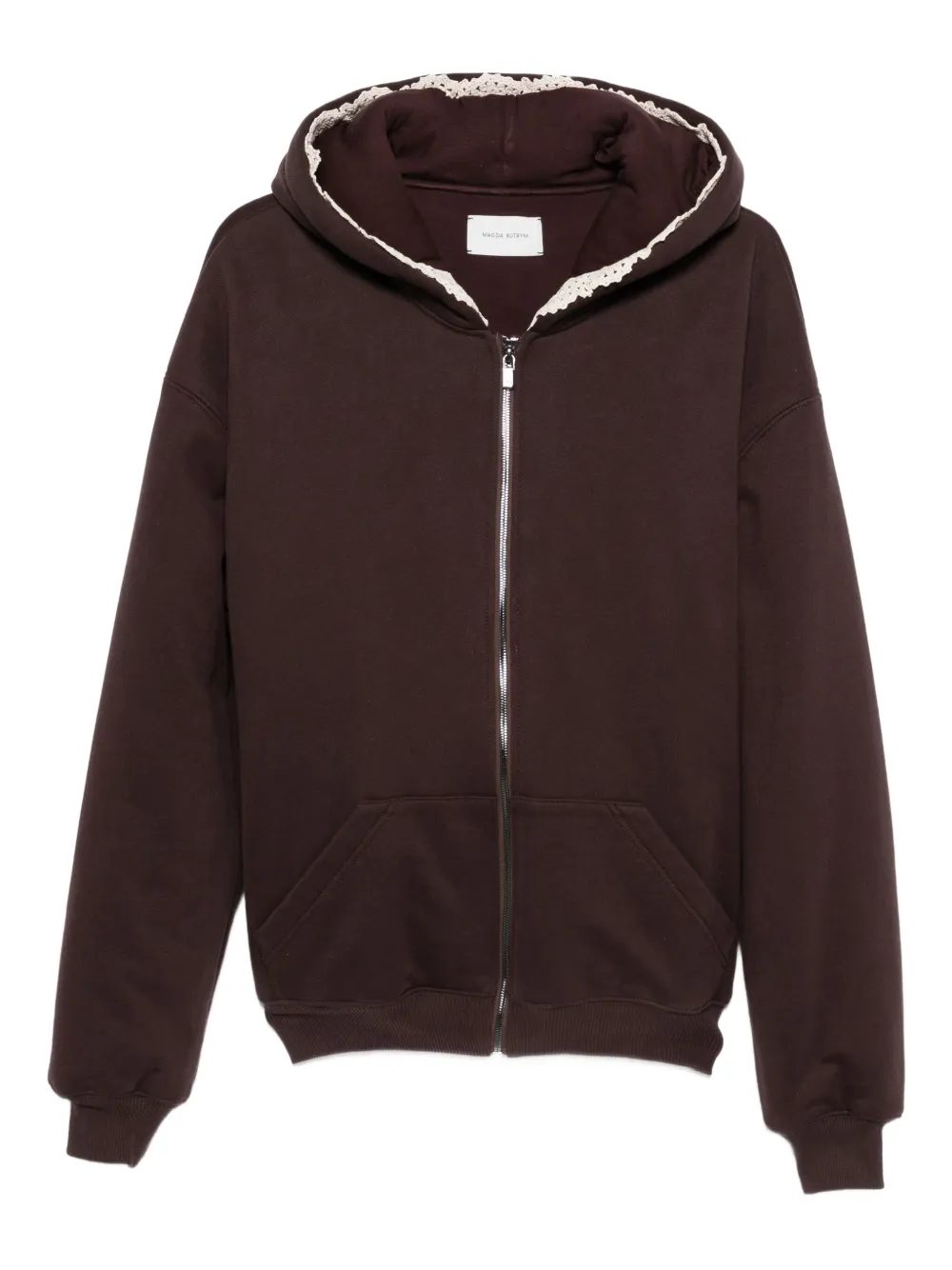 Magda Butrym lace-trimmed zip-up hoodie | Brown | Image 1