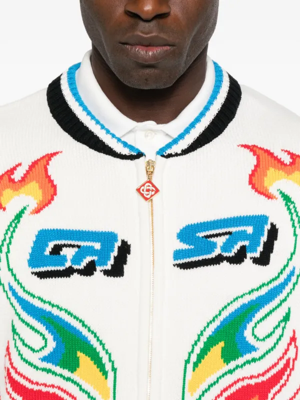 Casablanca Flame Laurel zip-up Cardigan | White | FARFETCH
