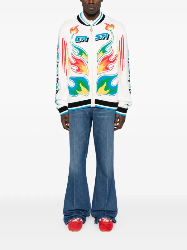 Casablanca Flame Laurel zip-up Cardigan | White | FARFETCH
