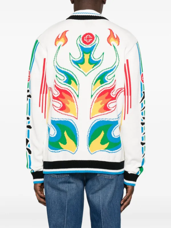 Casablanca Flame Laurel zip-up Cardigan | White | FARFETCH