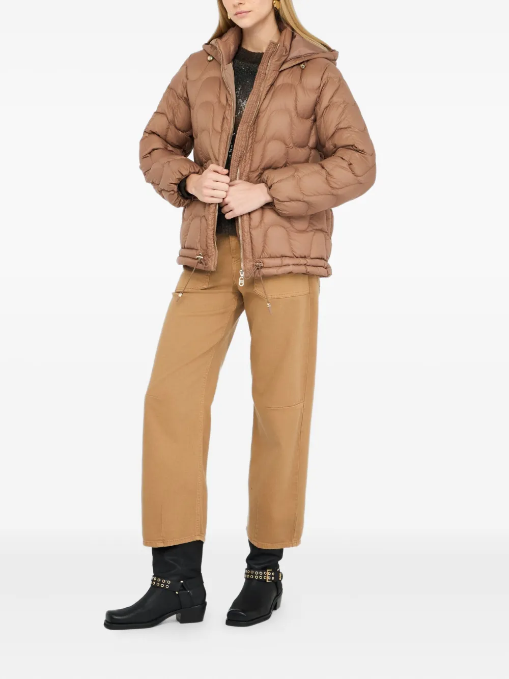 Liu •jo Quilted Nylon Short Coat In Brown