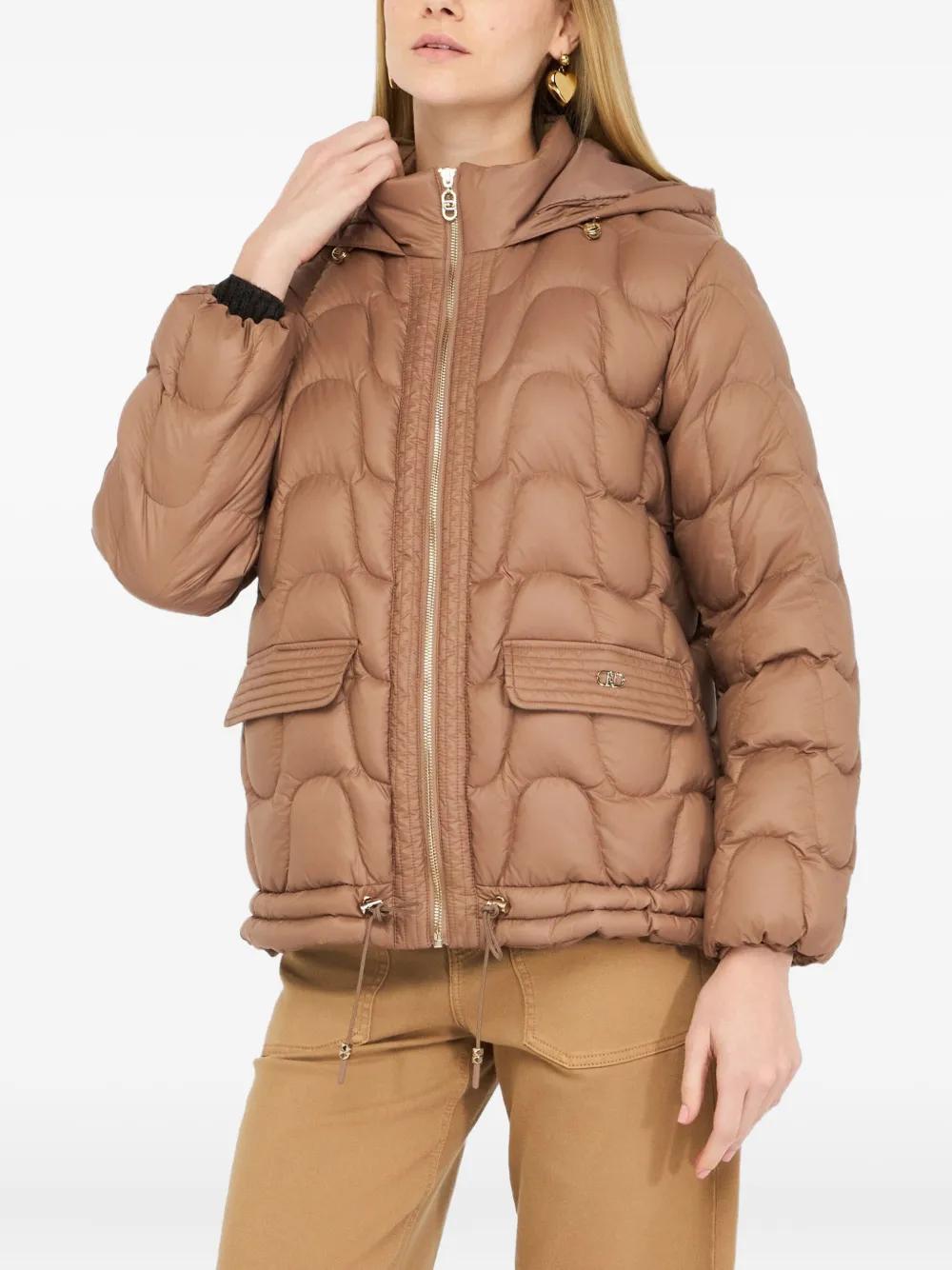 Liu •jo Quilted Nylon Short Coat In Brown