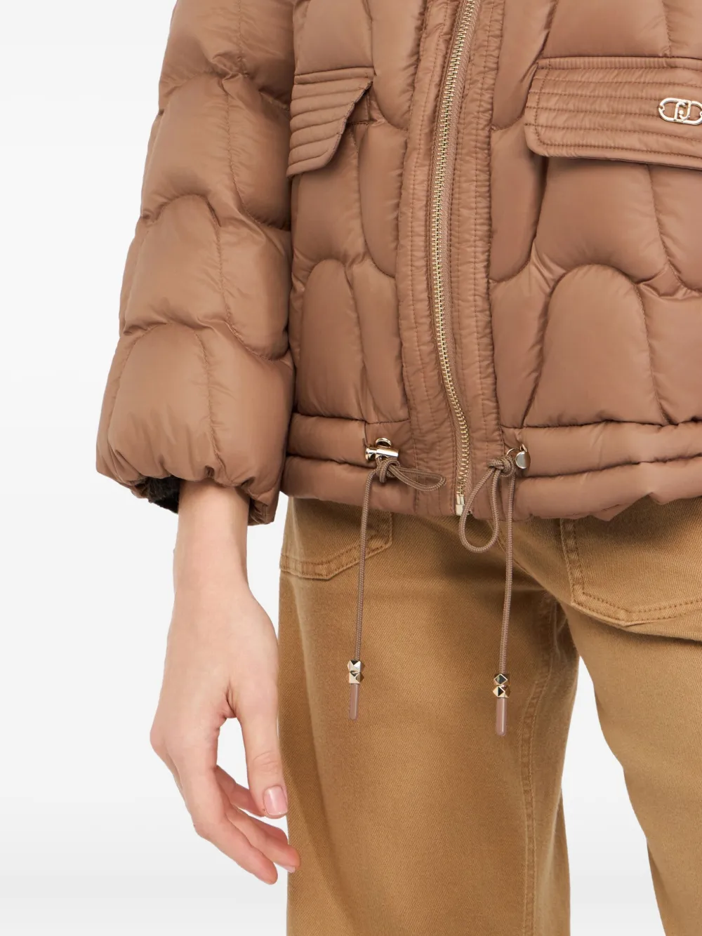 Liu •jo Quilted Nylon Short Coat In Brown