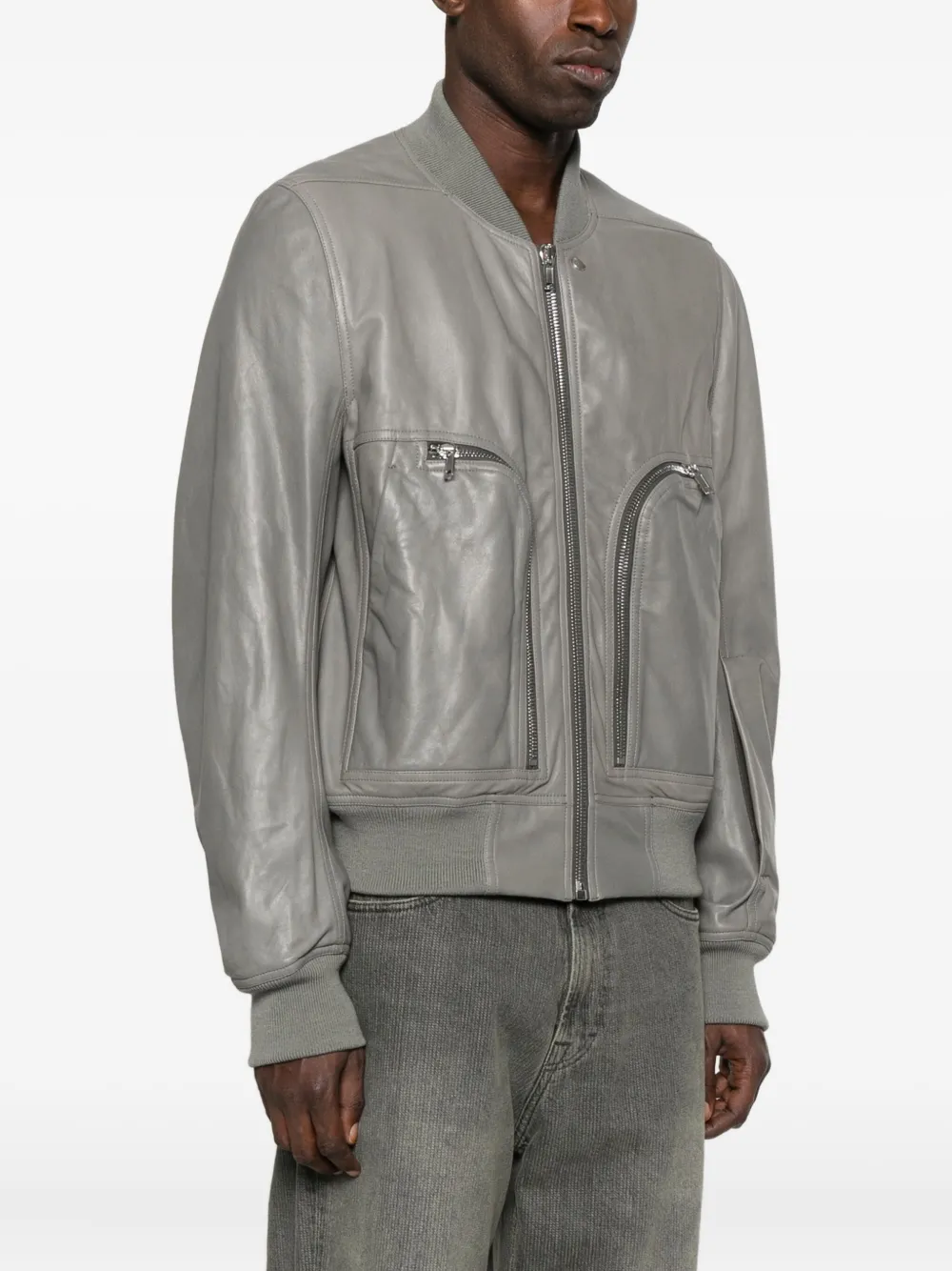 Rick Owens Bauhaus Flight Leather Jacket In Gray
