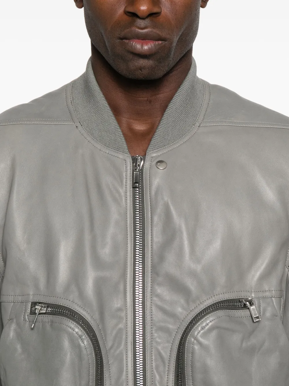Rick Owens Bauhaus Flight Leather Jacket In Gray