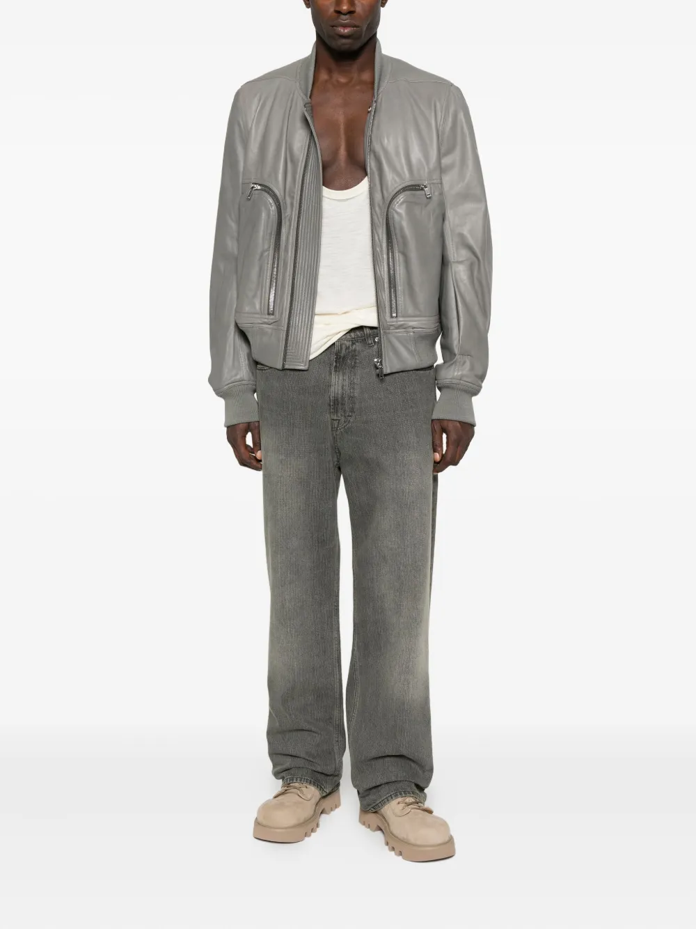 Rick Owens Bauhaus Flight Leather Jacket In Gray