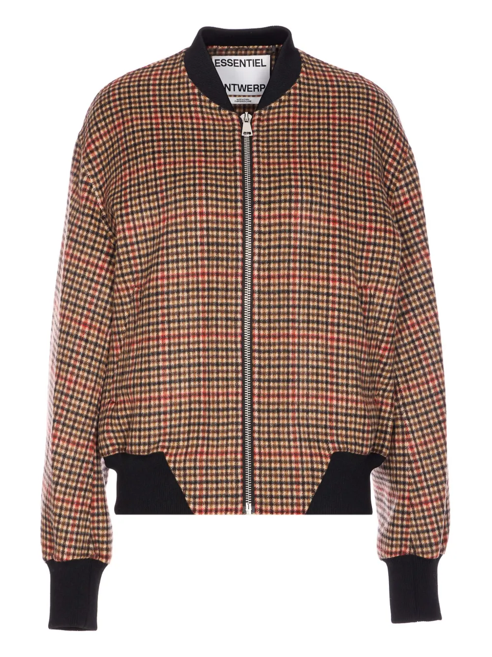Essentiel Antwerp check zip-front wool jacket | Brown | Image 1