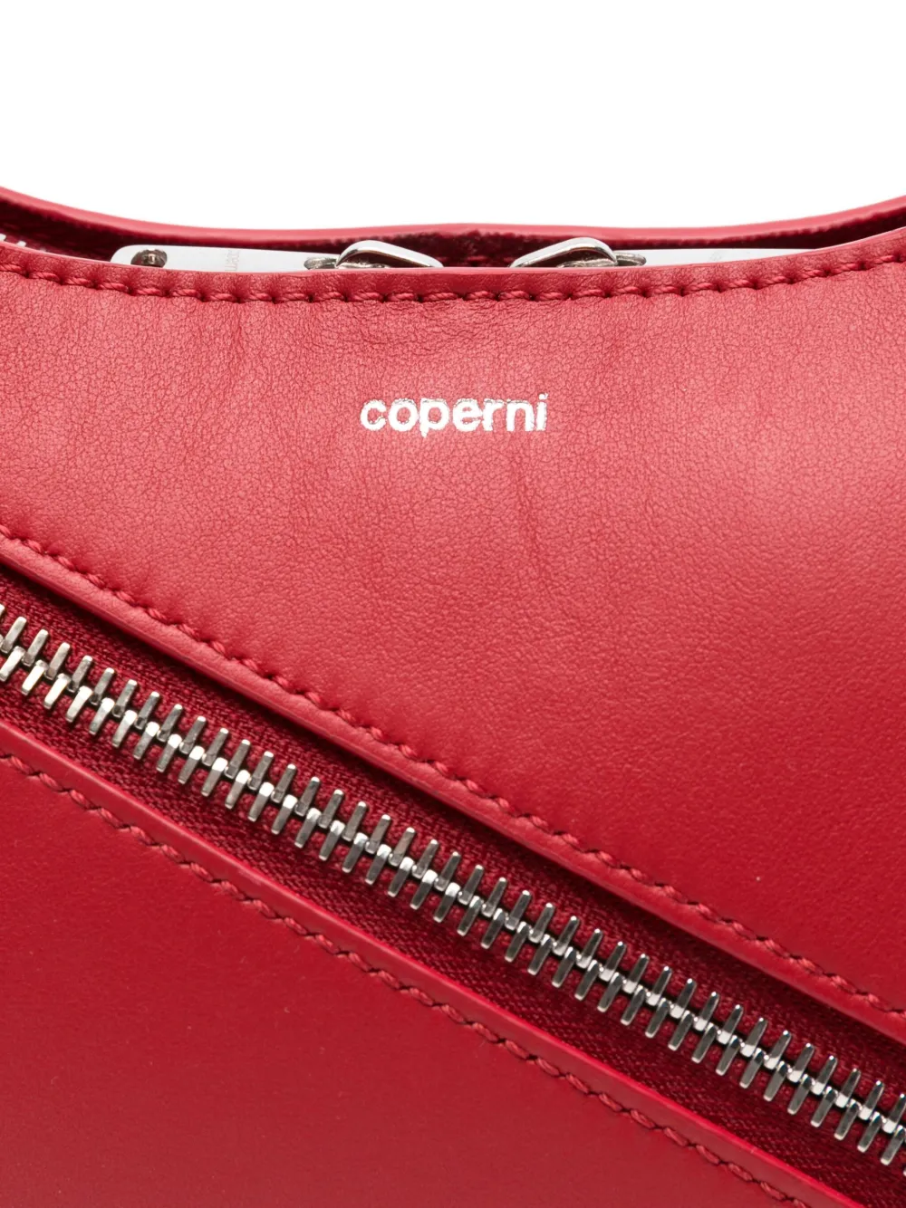 Coperni Diagonal-zip Leather Shoulder Bag In Red