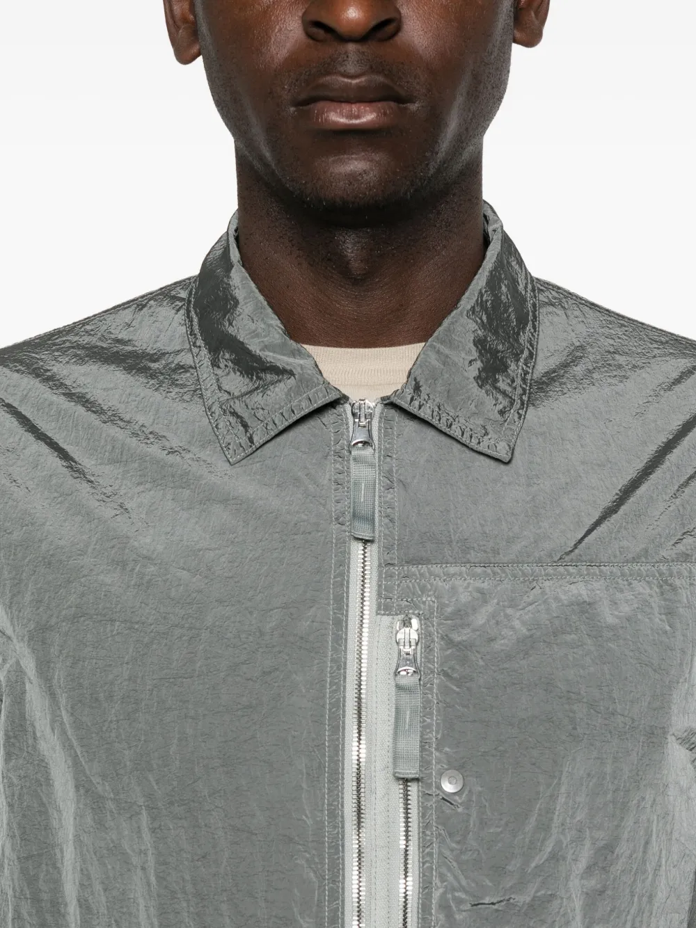 Stone Island Zip-fastening Patch-pocket Shirt Jacket In Gray