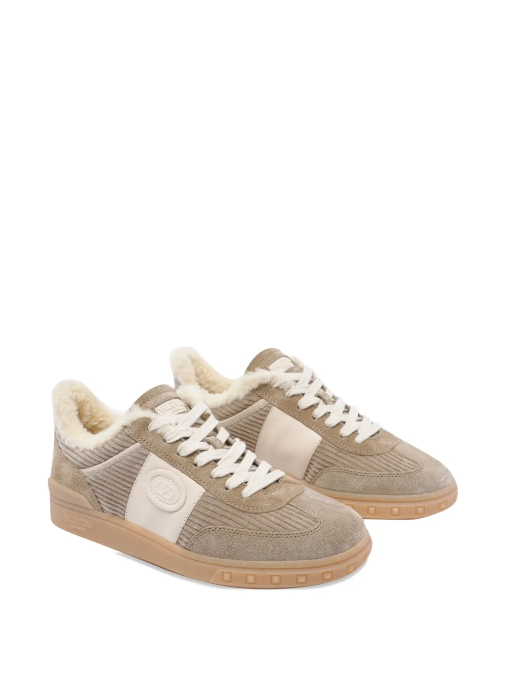 Valentino Garavani Upvillage corduroy-panel shearling sneakers - Bruin