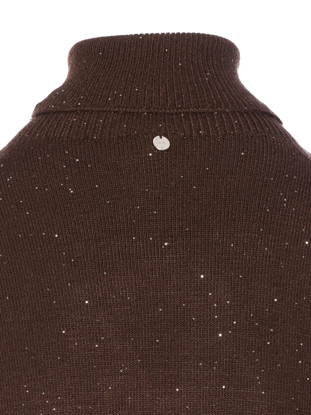 Liu •jo Sequined High Neck Midi Dress In Brown