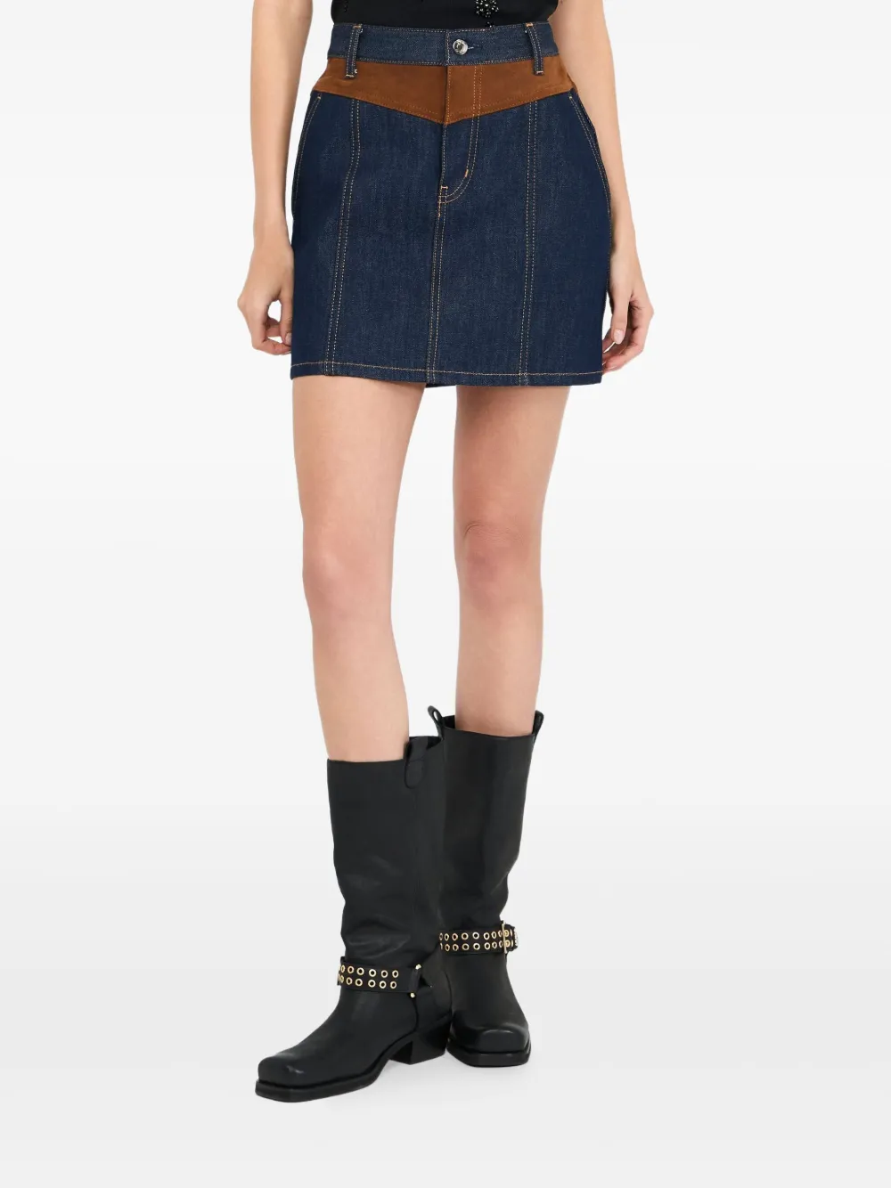 LIU JO Denim mini-rok met suède vlak Blauw