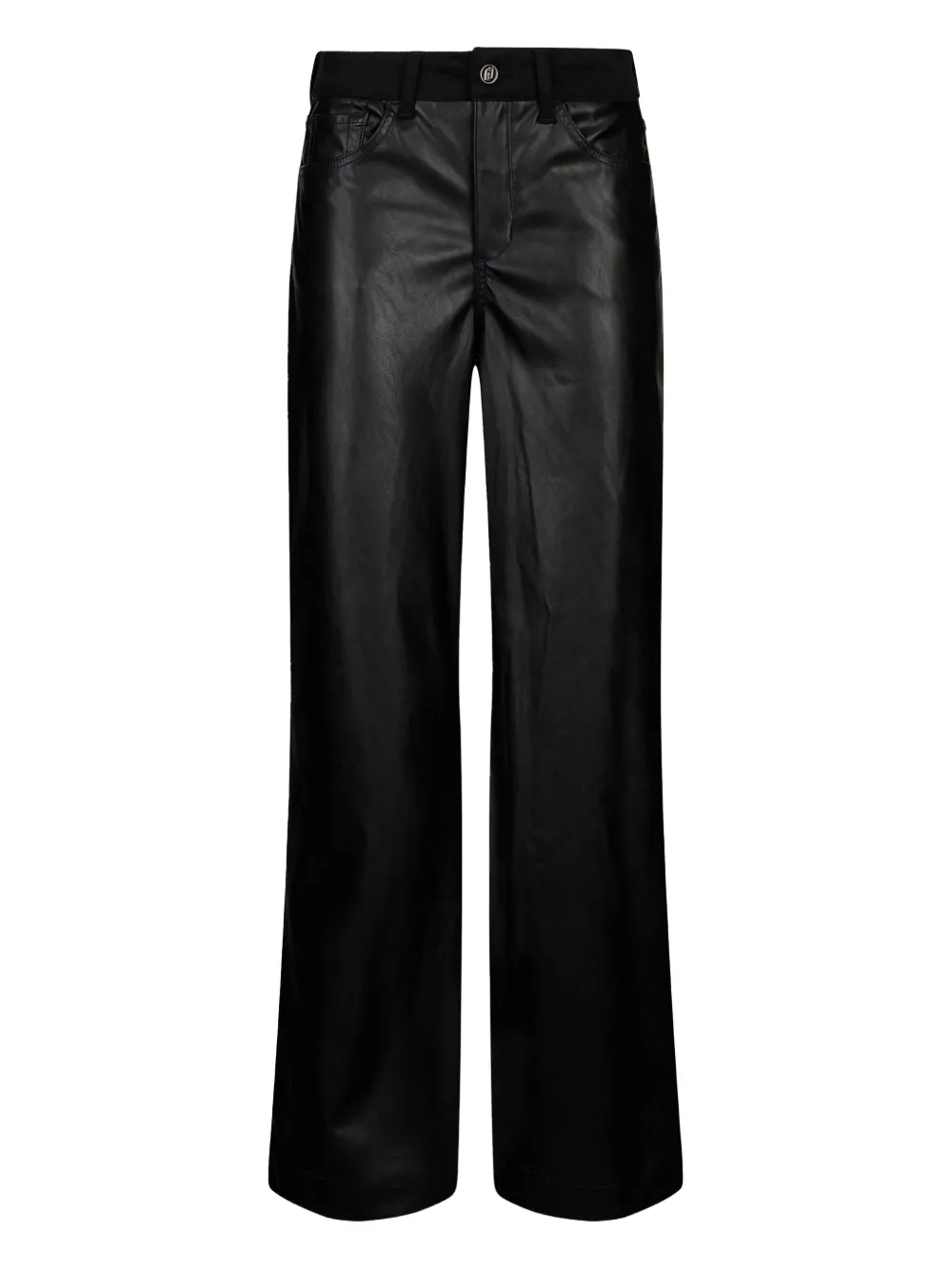 Liu •jo Wide Leg Faux Leather Trousers With Pockets In Black