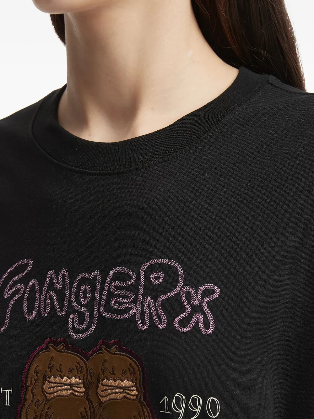 Fingercroxx Embroidered Long-sleeve Top In Black