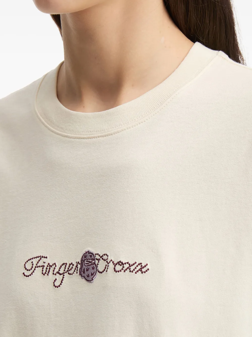 Fingercroxx Embroidered Long-sleeved T-shirt In Neutral