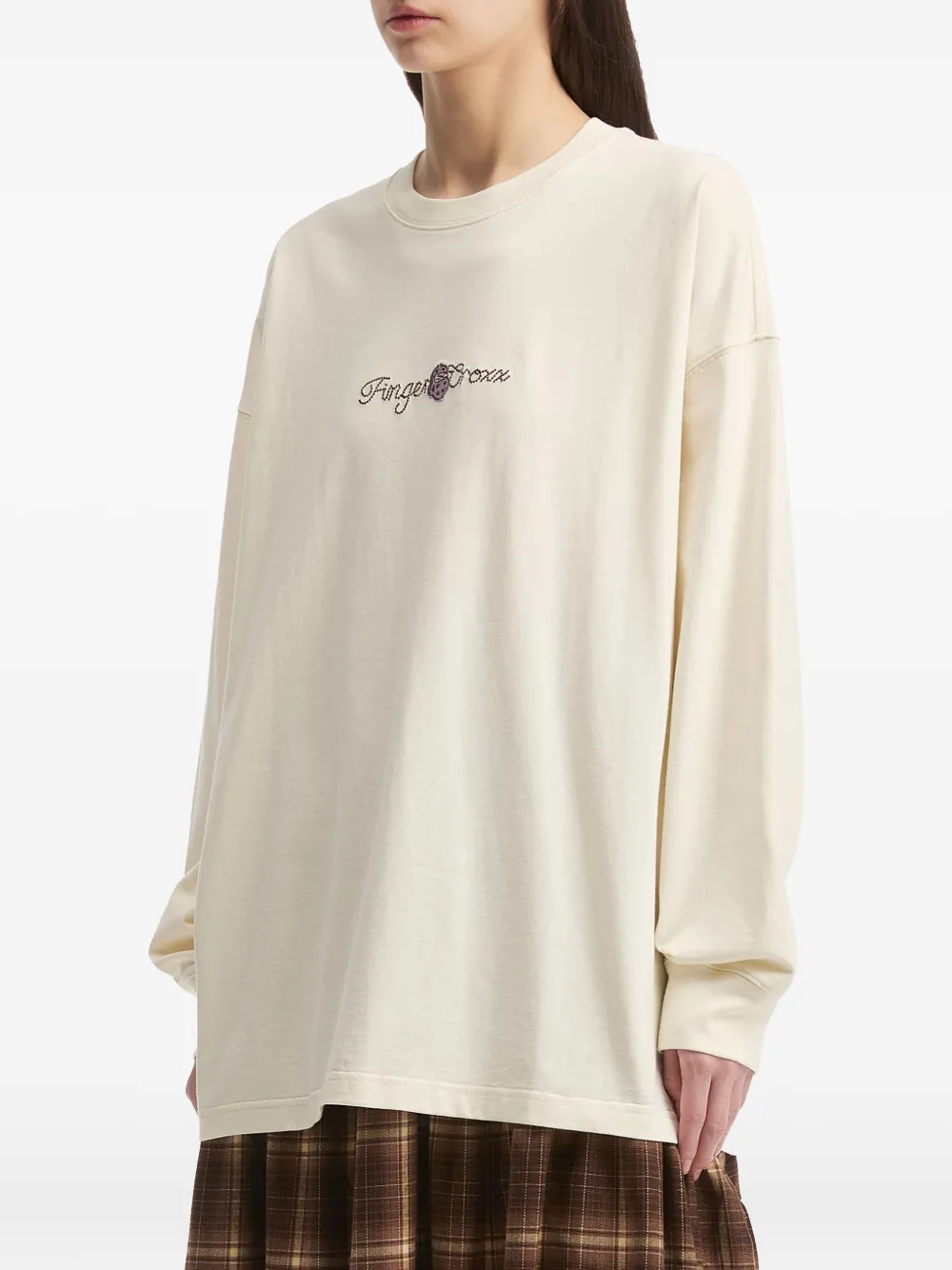 Fingercroxx Embroidered Long-sleeved T-shirt In Neutral