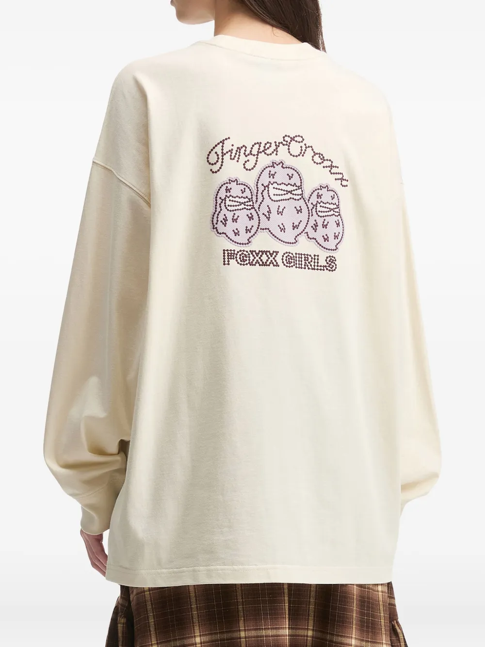 Fingercroxx Embroidered Long-sleeved T-shirt In Neutral
