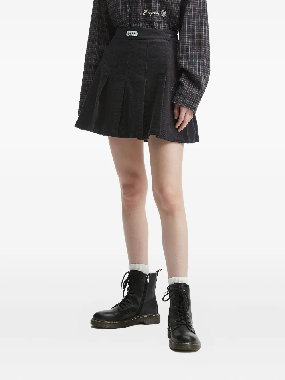 Fingercroxx Pleated Corduroy Mini Skirt In Black