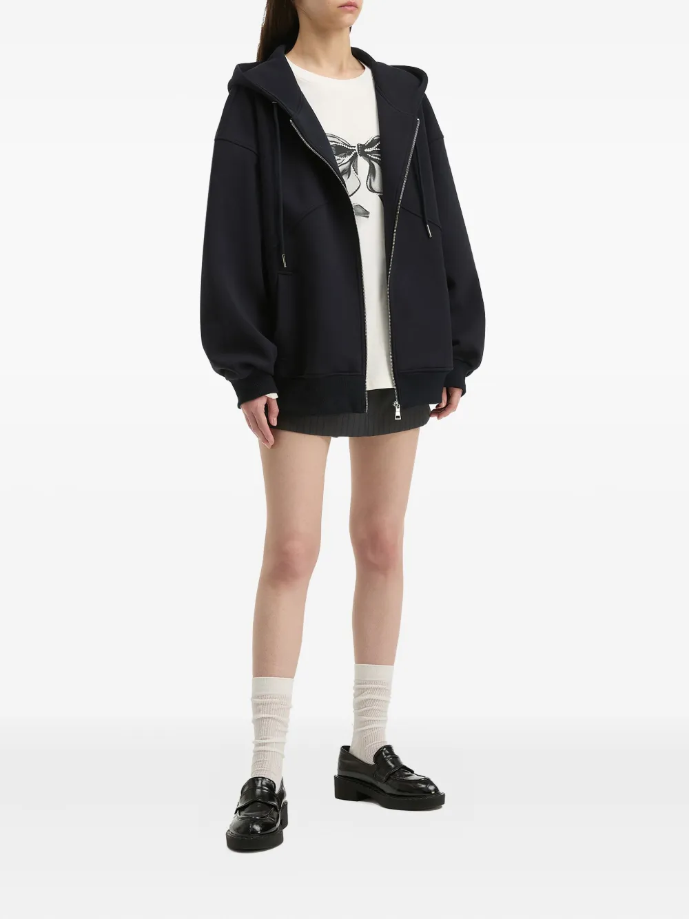 B+ab zip-front logo-detail hoodie - Zwart