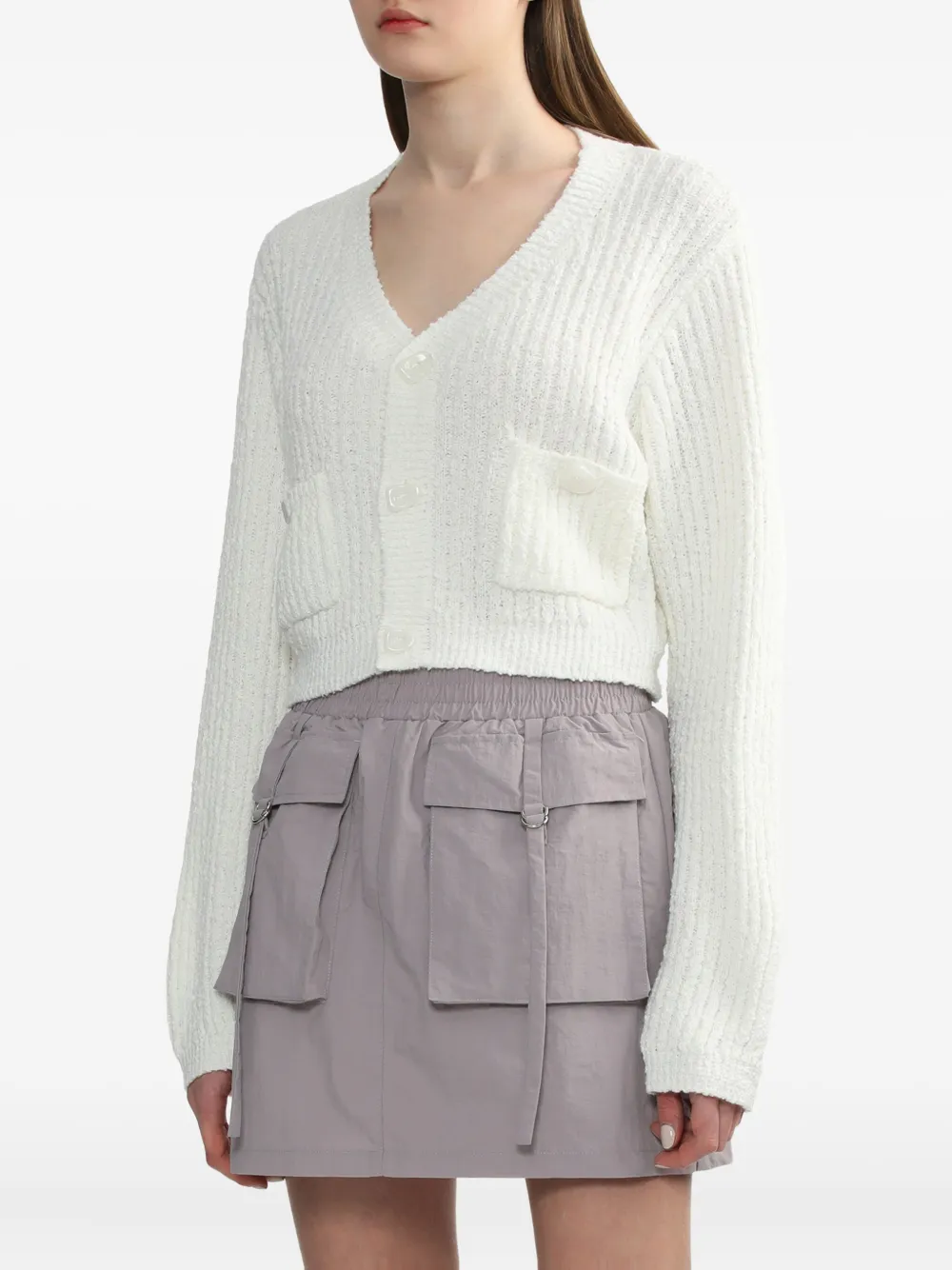 b+ab Geribbeld vest met zakdetail Wit