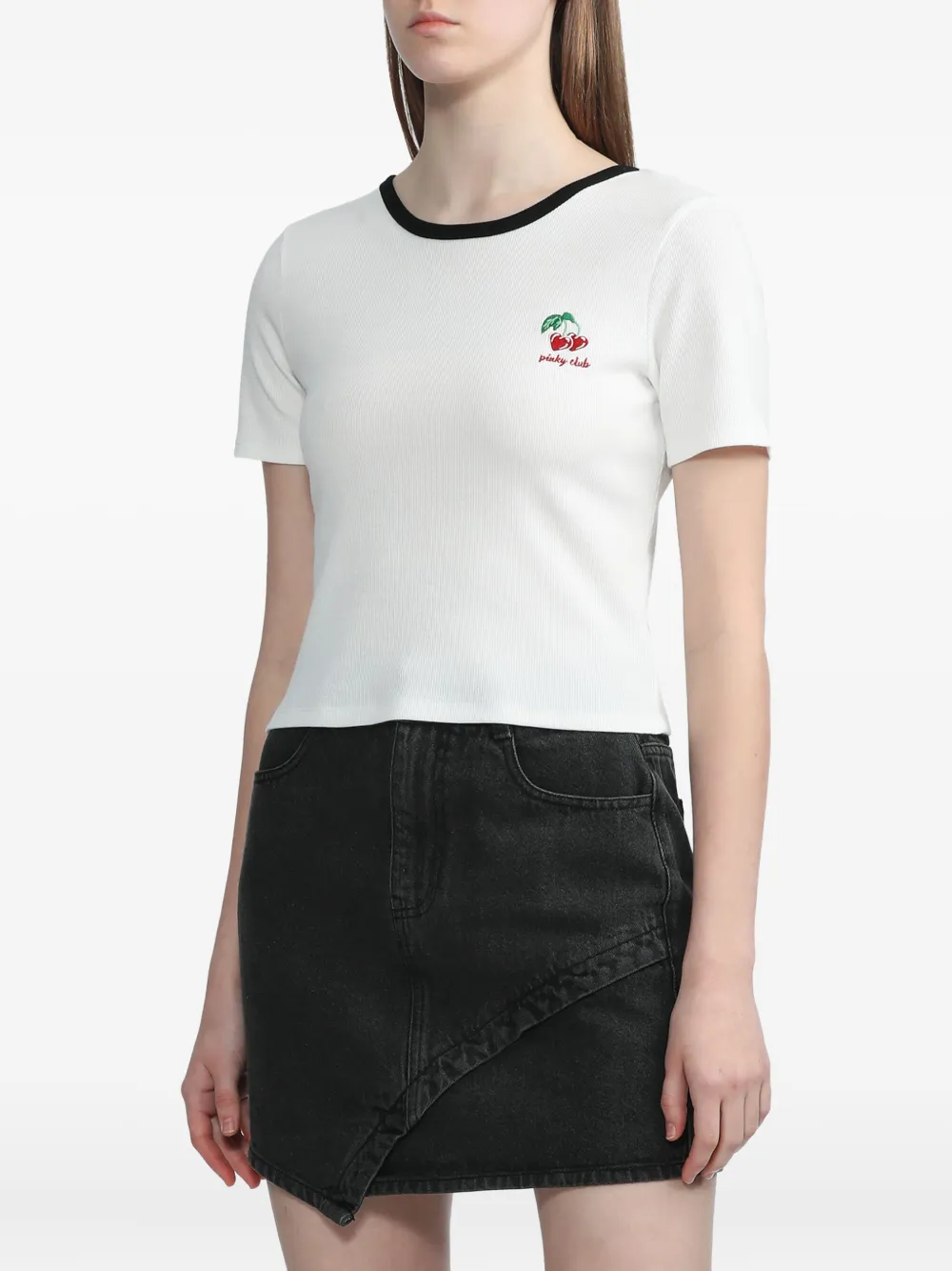 b+ab Geribbelde top met geborduurde kers Wit