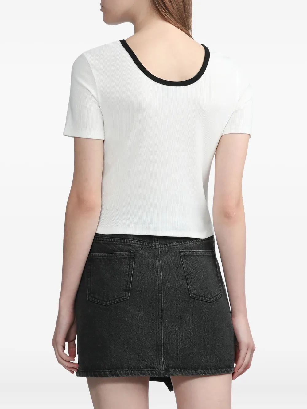 b+ab Geribbelde top met geborduurde kers Wit