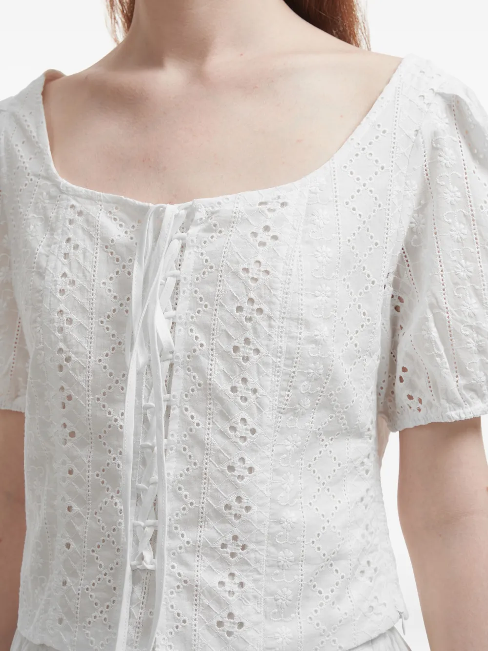 B+ab Eyelet Lace-up Top In Blue