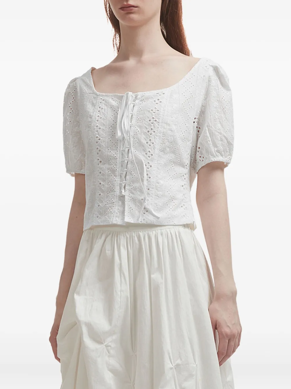 B+ab Eyelet Lace-up Top In Blue