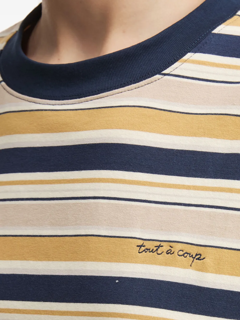 Tout A Coup Embroidered-logo Stripe-pattern T-shirt In Yellow