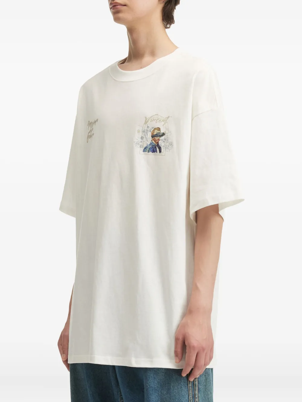 Musium Div. Face-print Cotton T-shirt In White