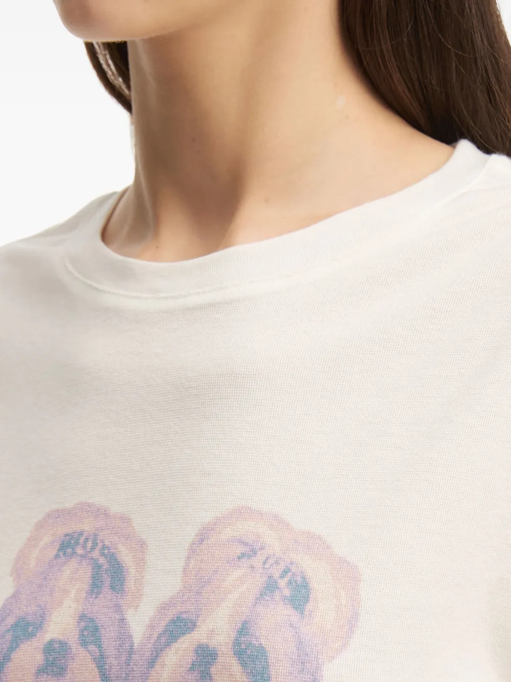 Tout A Coup Dog-print Ruffled-hem T-shirt In Neutral