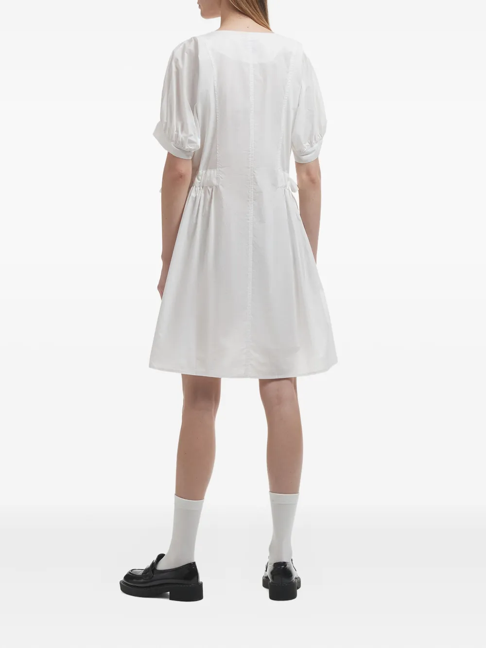 b+ab Mini-jurk met pofmouwen en V-hals Wit