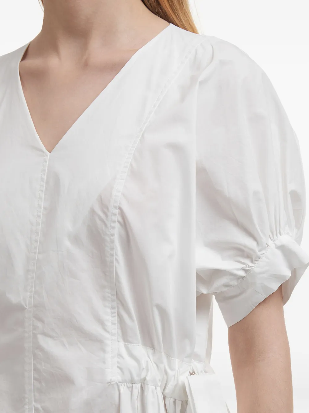 b+ab Mini-jurk met pofmouwen en V-hals Wit